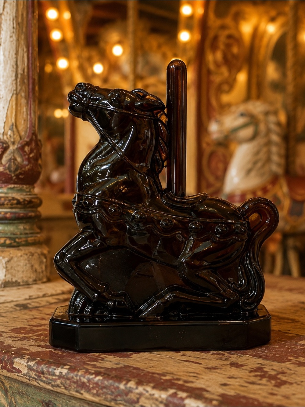 Boyd Taffy Carousel Horse Deep Chocolate Brown Glass Figurine Vintage